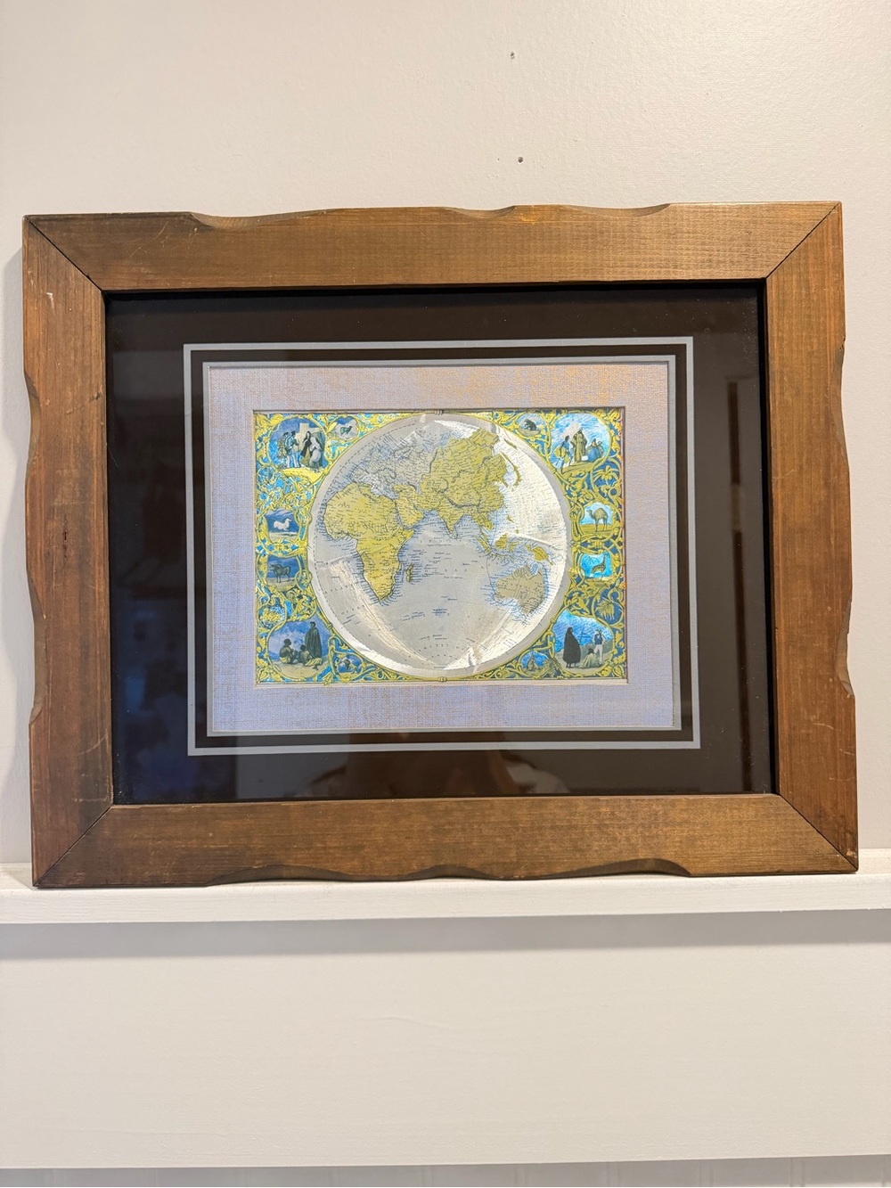 Vintage Dufex Framed Eastern Hemisphere Foil Print made in England